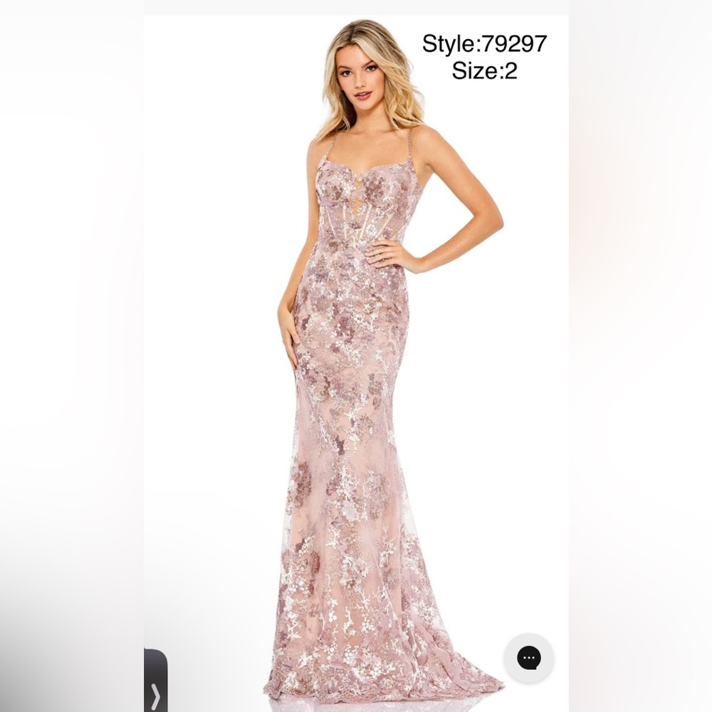 Embroidered spaghetti strap trumpet gown